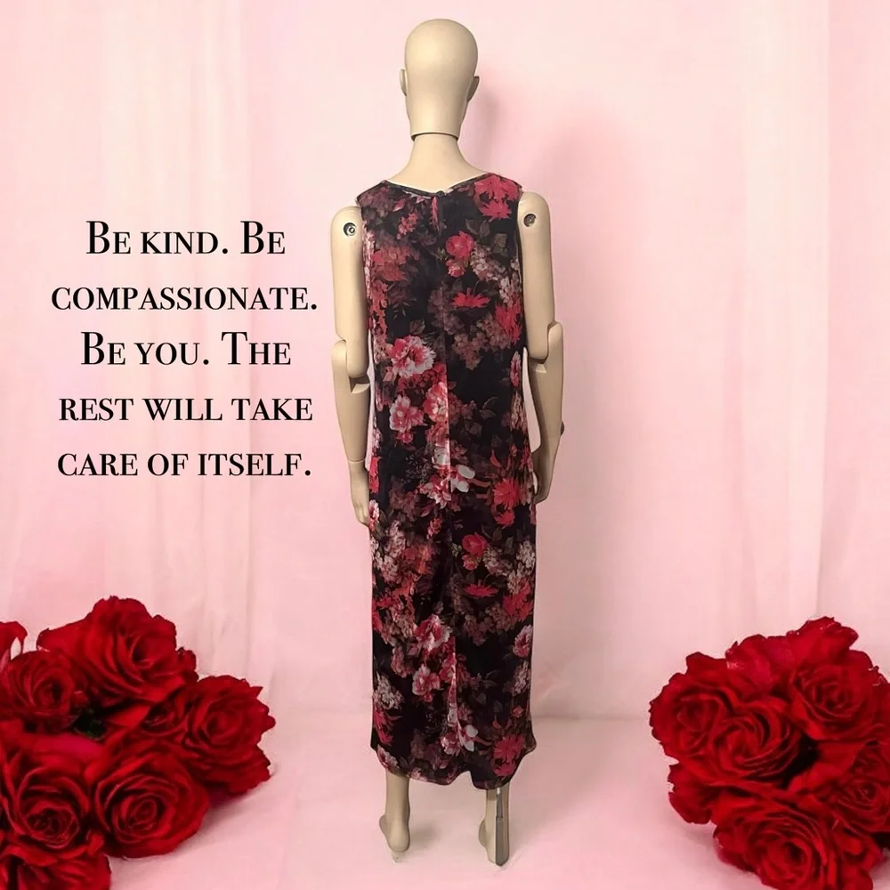 NWT Indigo Moon Floral Print Mesh Overlay Maxi Dress - Picture 3 of 6